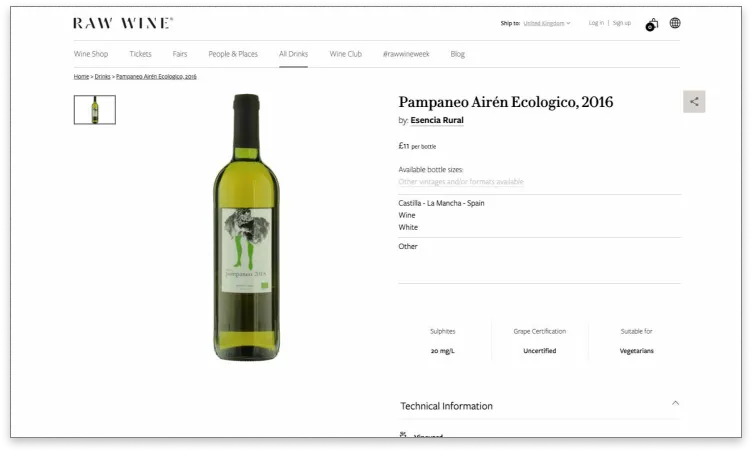 rawwine product detail page