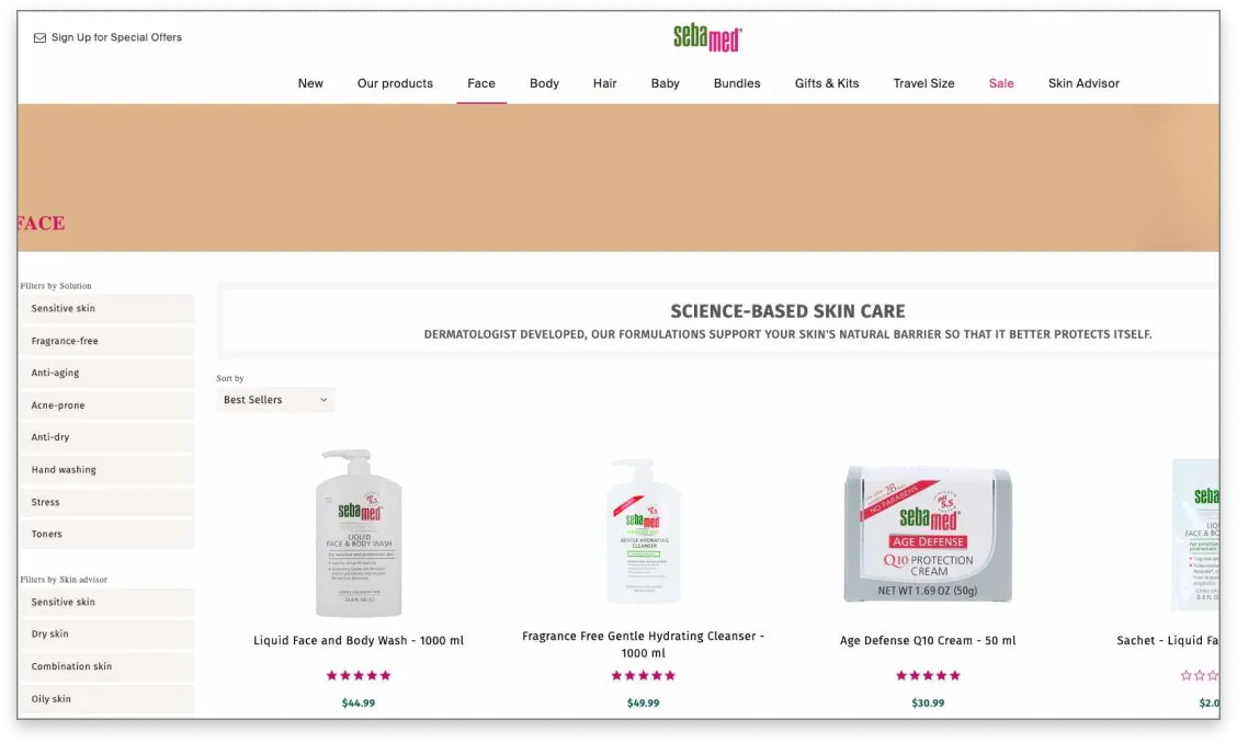 sebamed product listig